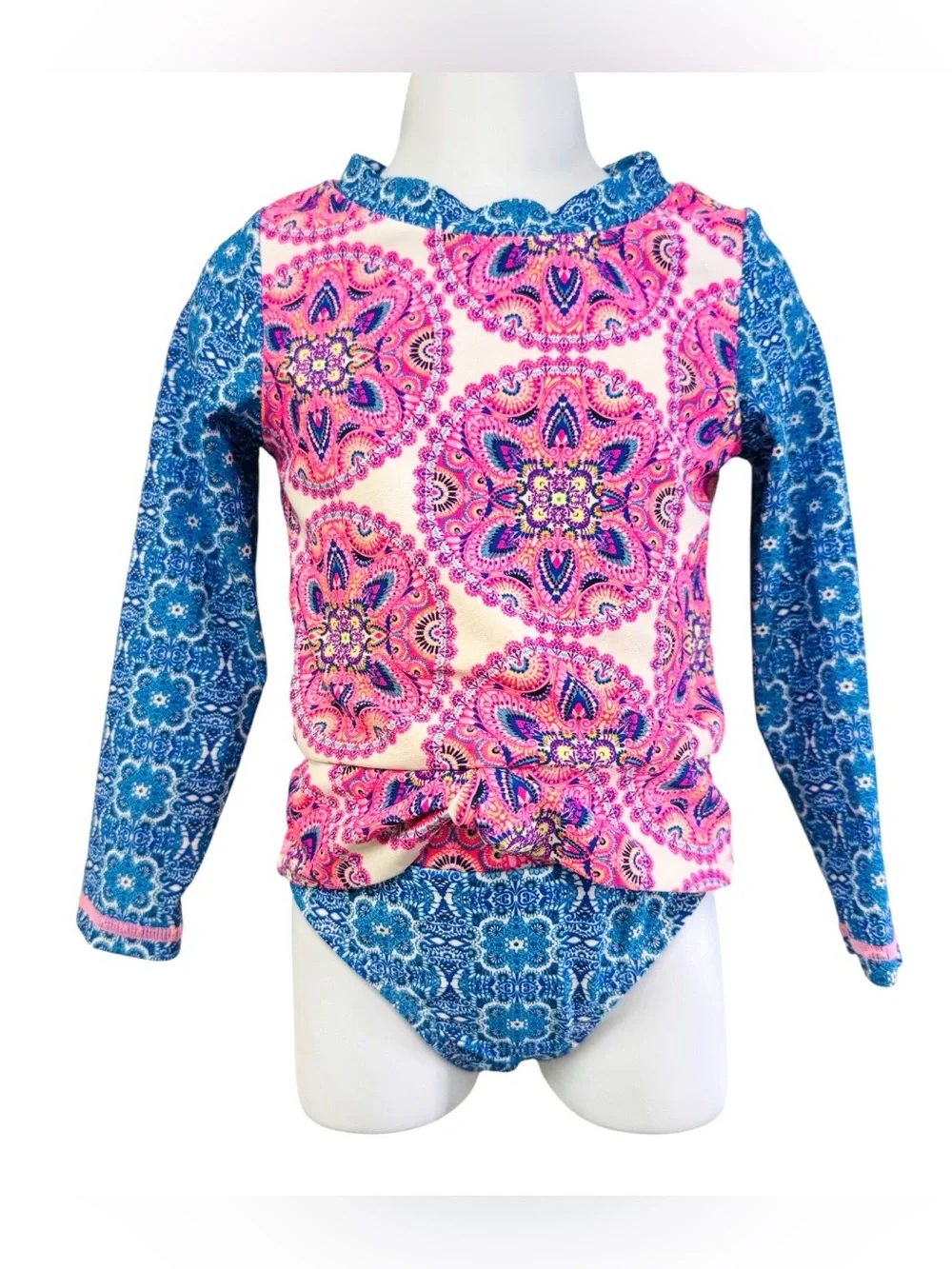 Nicole Miller Girls' Pink & Blue Long Sleeve Rash Guard Swim Set Sz.3T
